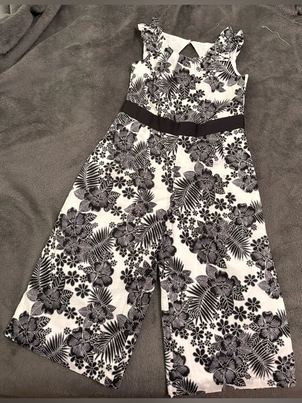 Janie and Jack Black and White Floral One-Piece Romper